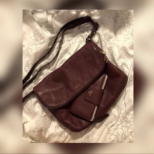 Maroon Fossil bag and wallet